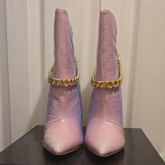 Elegant Pink and Purple Croc-Embossed Women's Boots - Picture 2 of 10